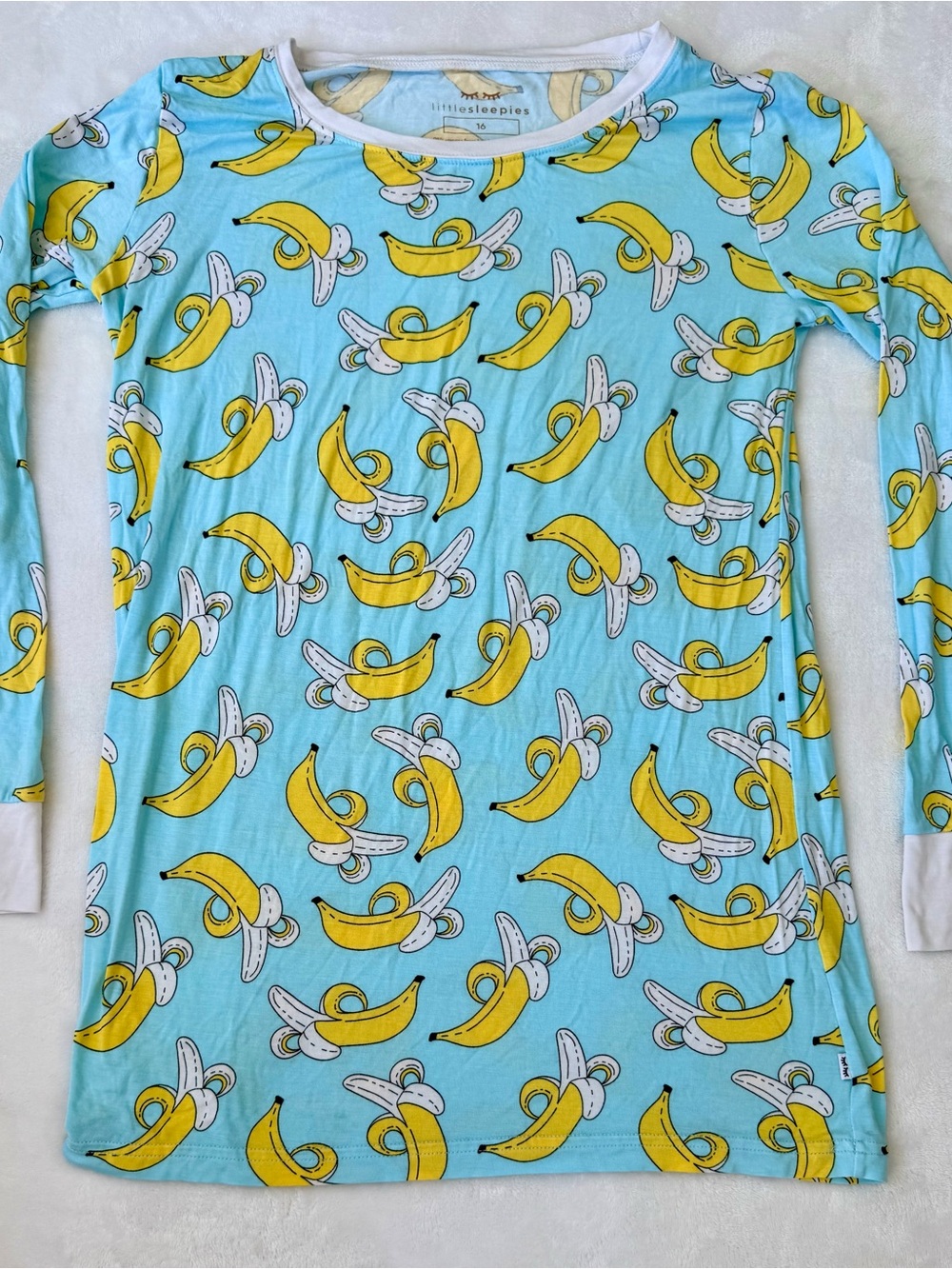 Little Sleepies Blue Banana Print Long Sleeve Pajama Set (top & pants) size 16